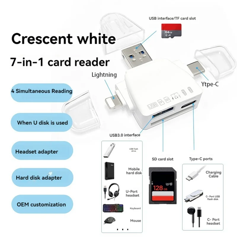 Ingenious-7-in-1-Kartenleser, multifunktionaler Universal-Telefon-Computer-Adapter, SD-Kartenleser, TF U Disk Typ-C-Adapter