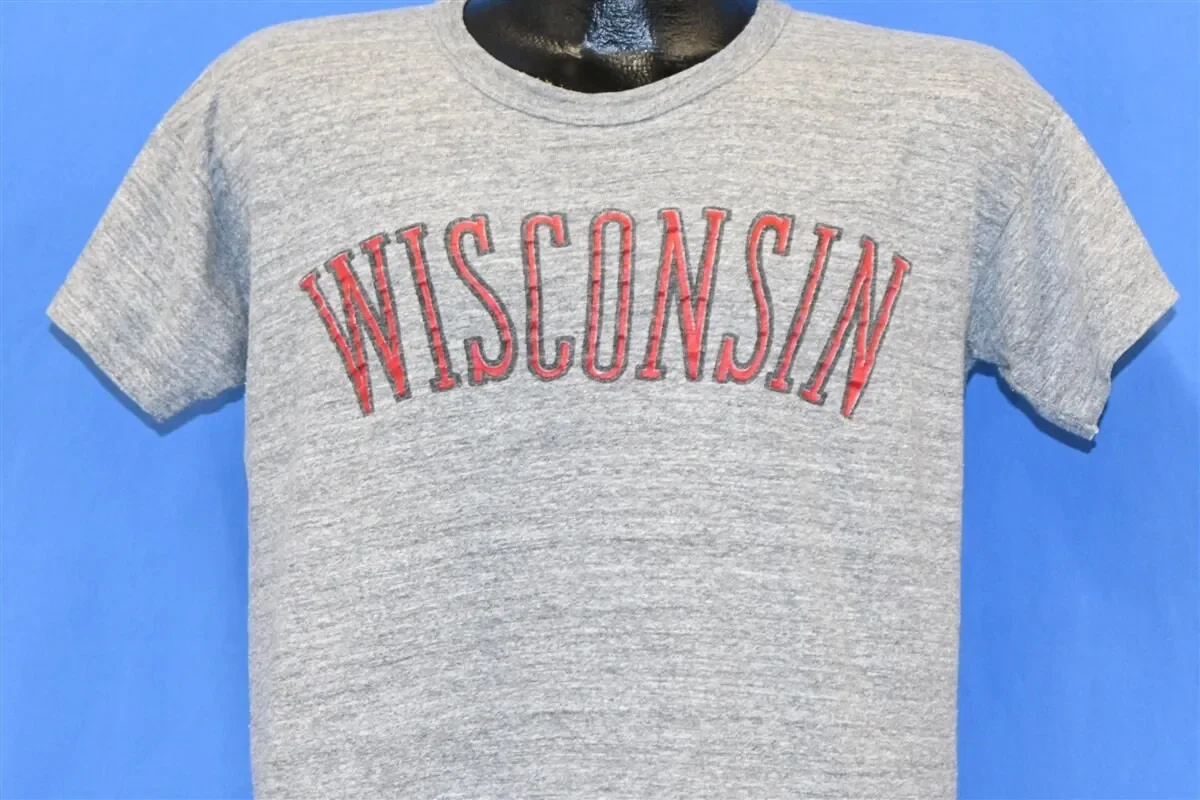 70s Wisconsin Rayon Tri Blend Heathered Gray T Shirt Medium