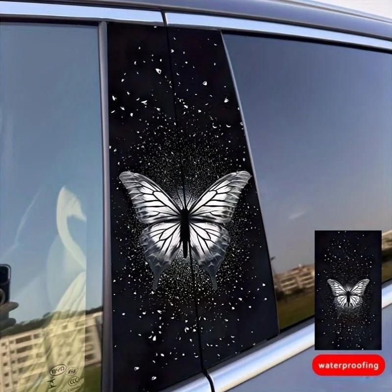 2Pcs butterfly dream Player Flower Wall Stickers Waterproof Car Stickers Decorations for Automobile B-pillar Car window