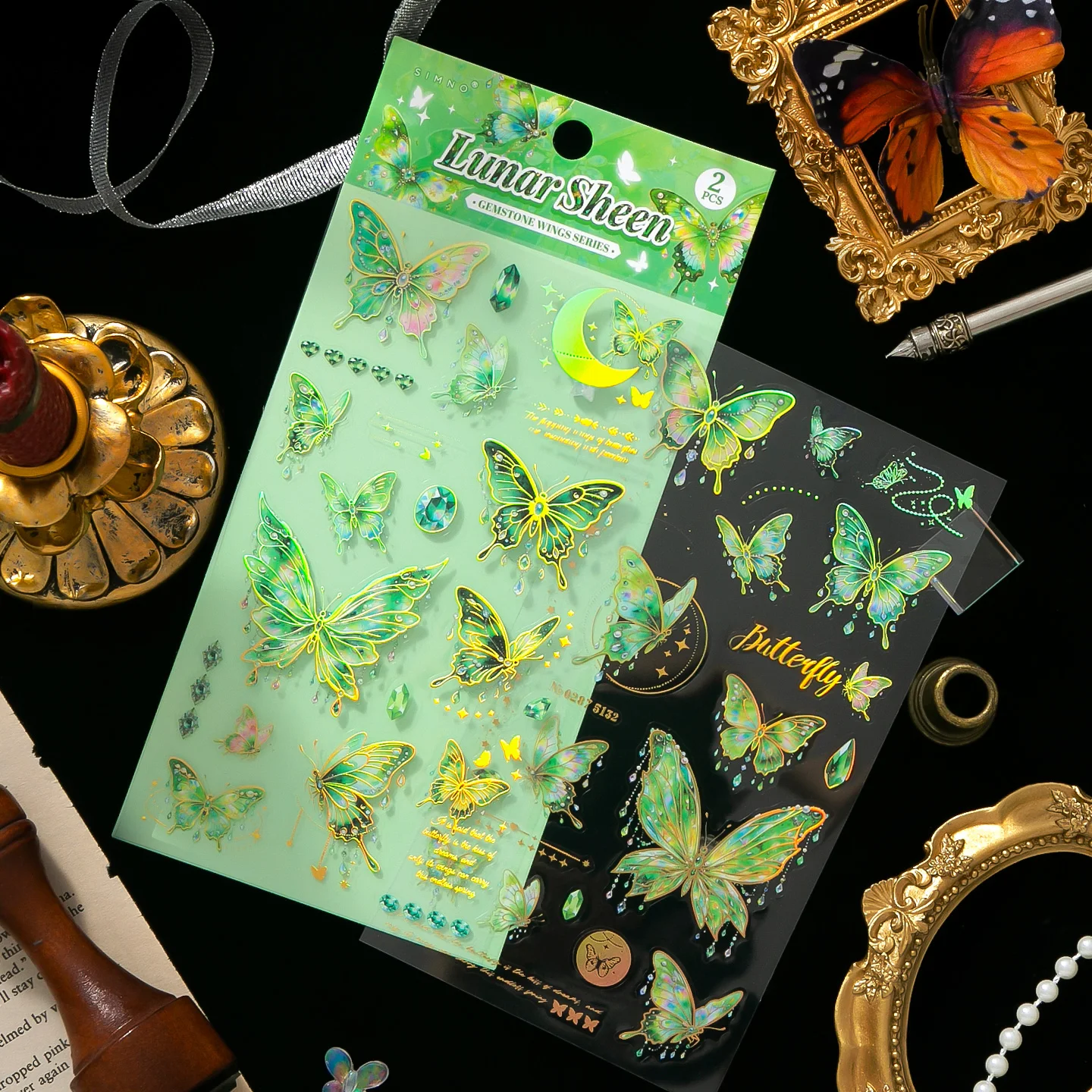 JIAMEI 2sheets Sparkling Wings Series Ins PET Butterfly English Word Element Die cut Stickers DIY Scrapbook Aesthetic Supplies