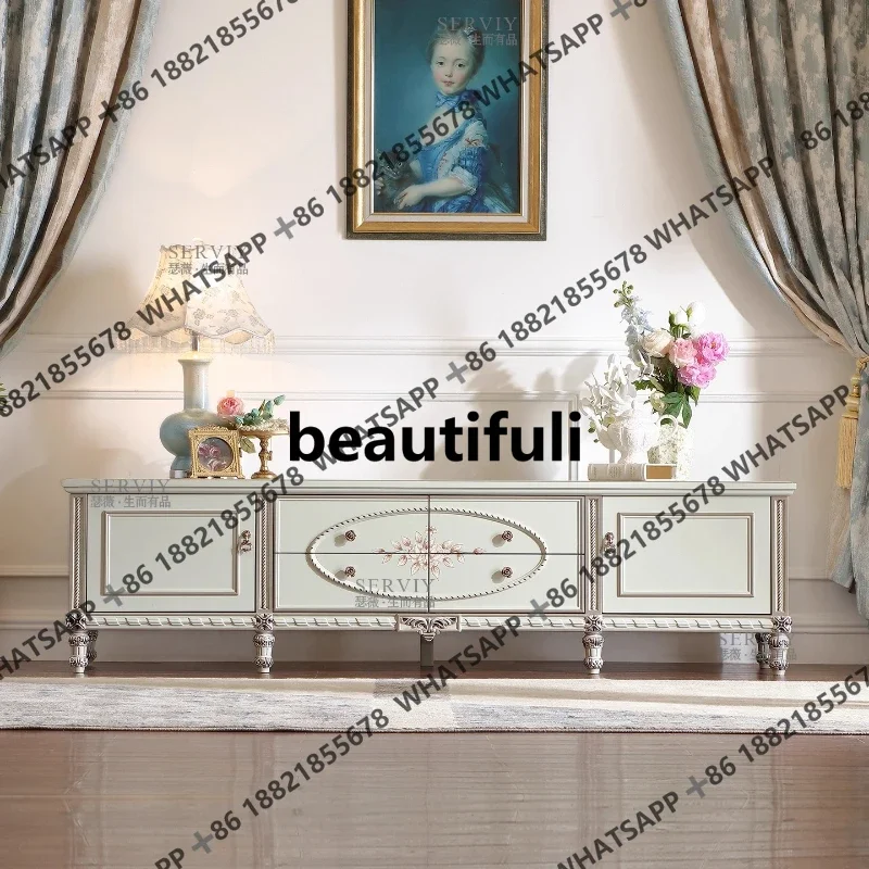 

French pastoral solid wood painted 2.1M European carved floor cabinet storage locker SE7