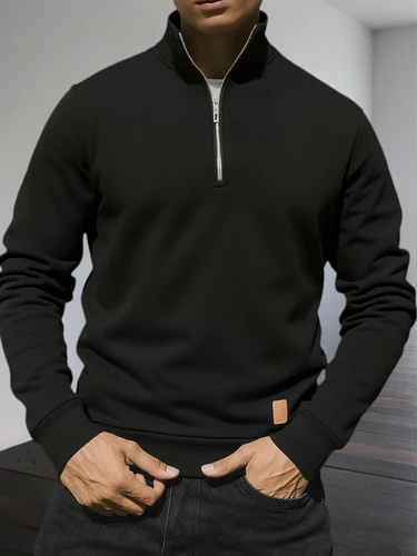 Imagen 2 del producto Sudaderas con media cremallera para hombre, jersey de manga larga de Color sólido, ropa de calle con cuello alto, chaqueta cálida de invierno, abrigos deportivos