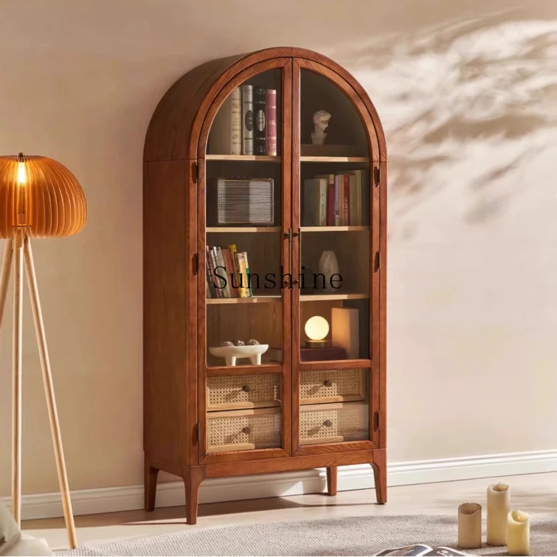 

French retro solid wood, wine cabinet, living room storage, storage, tea, display