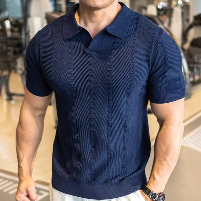 Sommer Business Poloshirt für Herren mit Kragen, Kurzarm, Gestrickt, Einfarbig, Slim Fit, Atmungsaktiv, Schnelltrocknend, Golf T-Shirt – Detail 22