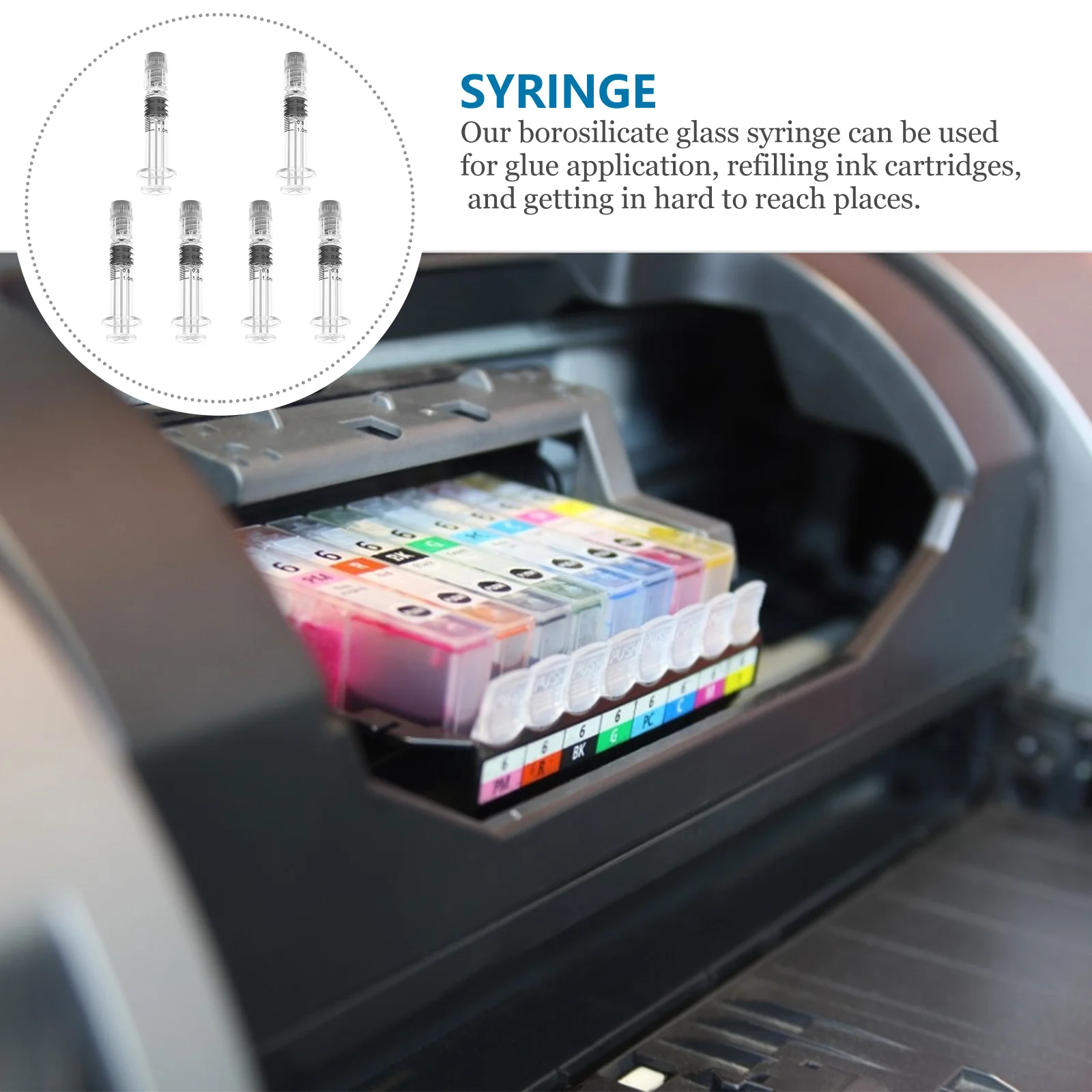 6Pcs Borosilicate Glass Syringe 1Ml Accurate Anti-Leak Dispensing Measuring Liquid Syringe for Lab Veterinary Ink Glue