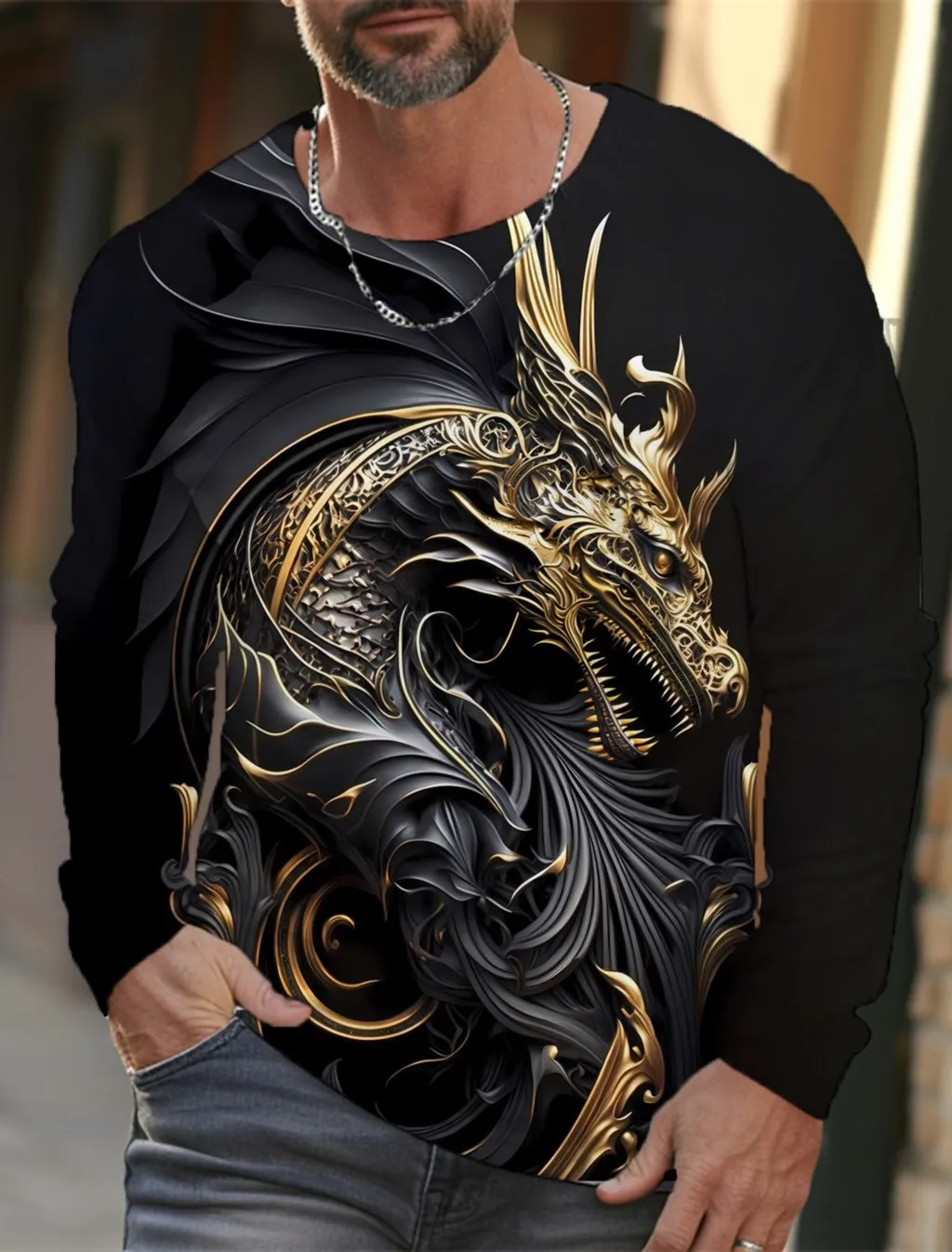 Dragon Men\'s Long Sleeve T-shirt for Men Clothing Casual Top Tee Shirt Fashion Harajuku 3D Full Printing Clothing Streetwear