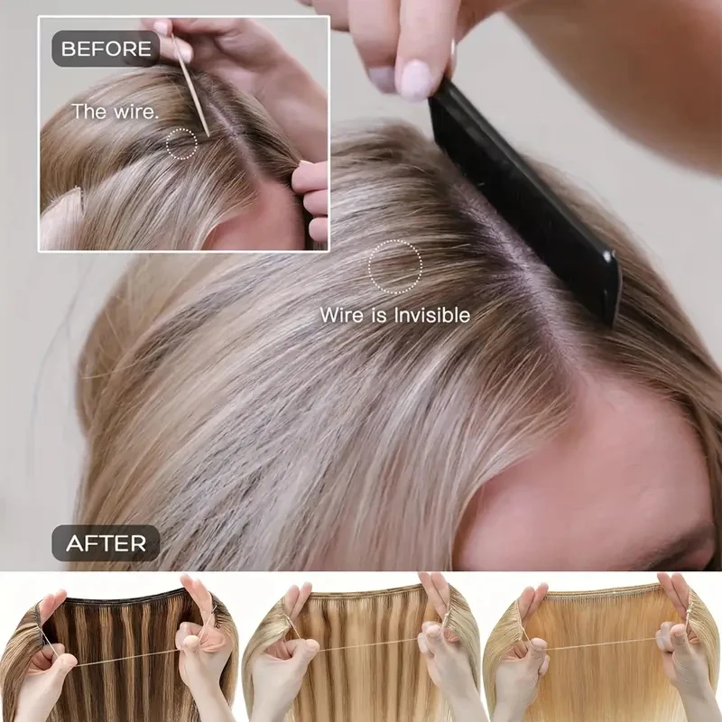 22Inch Synthetic Long Straight Fish Line Hair Extension Invisible Wire Halo Hairpiece Heat Resistant Fiber Hair for Women image 5