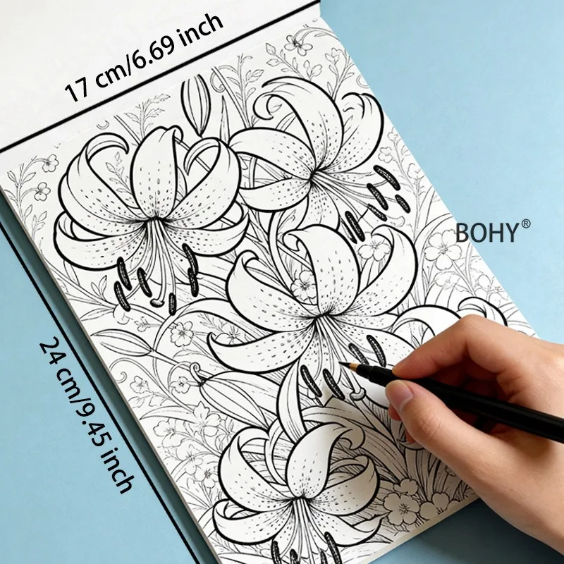 1 Adult Stress Relieving Immersive Coloring and Drawing Album, 24 Pages Cultivate Concentration, Holiday High-end Cultural Gifts
