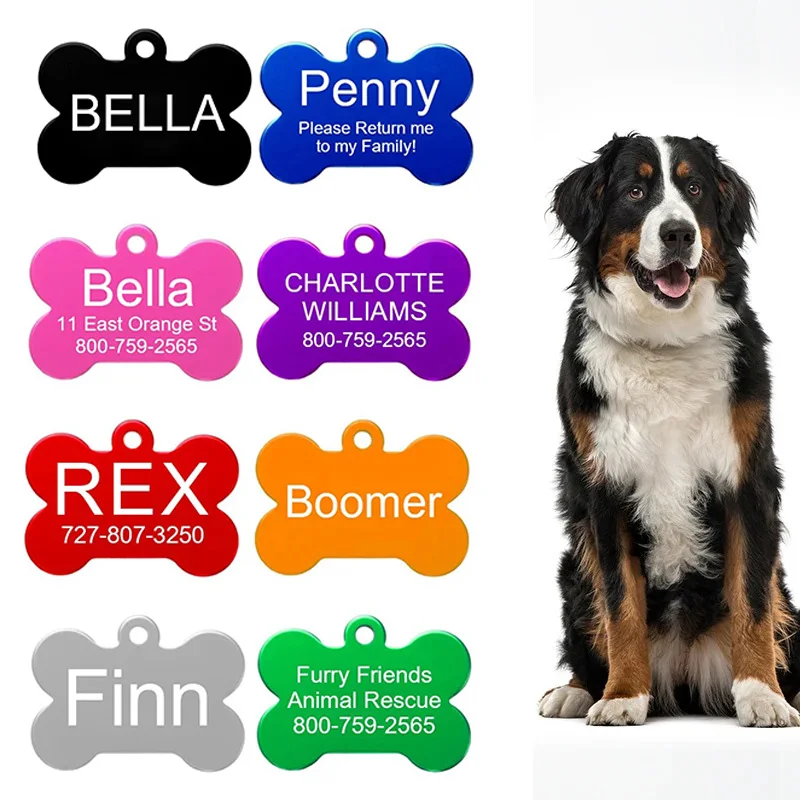 

Pet ID Tag Free Engraving Customizable Personalized Metal Dog Collar Address ID Tags for Dogs Cats