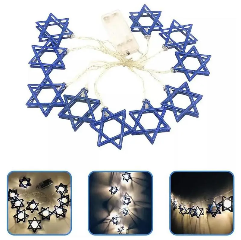 Star String Window Light, operado a pilhas, Hanukkah, LED, decoração para lareira, quarto