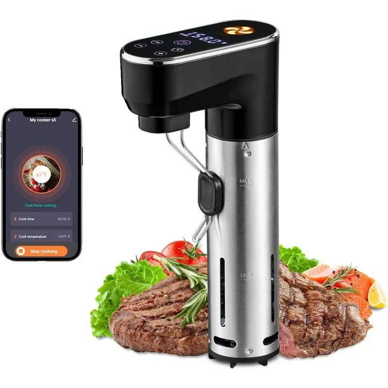 

Плита Sous Vide мощностью 1300 Вт, управление через приложение Wi-Fi, водонепроницаемость IPX7, ультра тихий погружной циркулятор с цифровым дисплеем и рецептами, точность