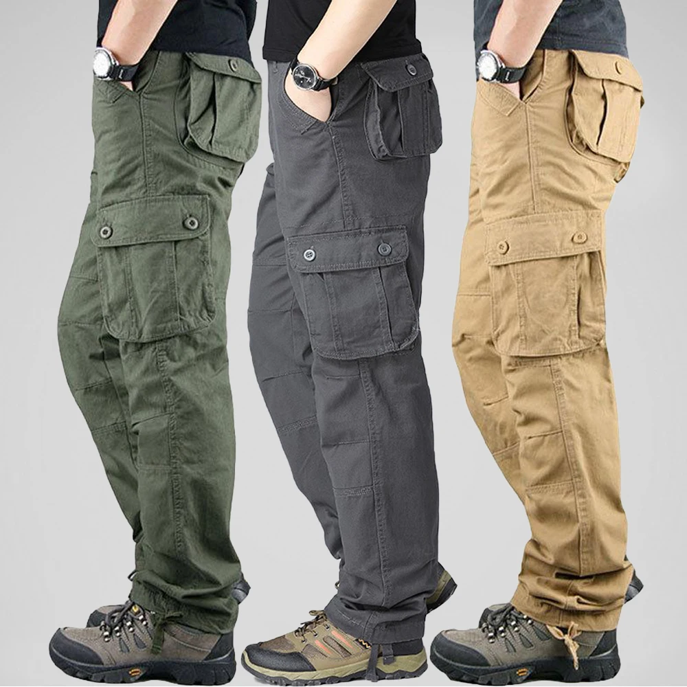 

100% Cotton Tactical Cargo Pants Men Multiple Pockets Solid Color Overalls Work Trousers Outdoor Hiking Climbing Pants Big Size