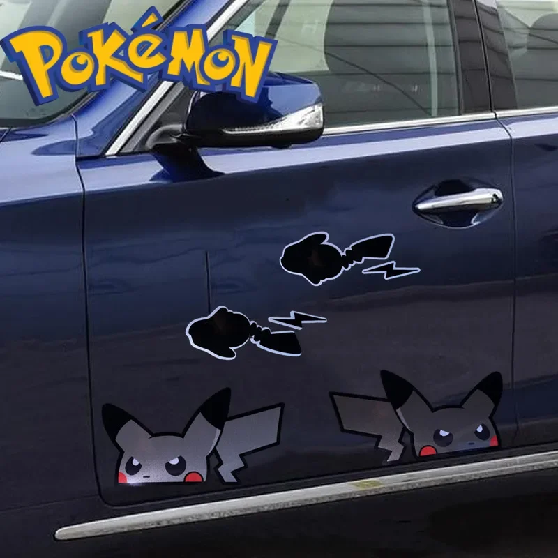 Pokemon Anime Black Sticker Cartoon Pikachu Gengar Car Decoration Sticker Fuel Tank Cap Sticker Children\'s Toy Birthday Gift