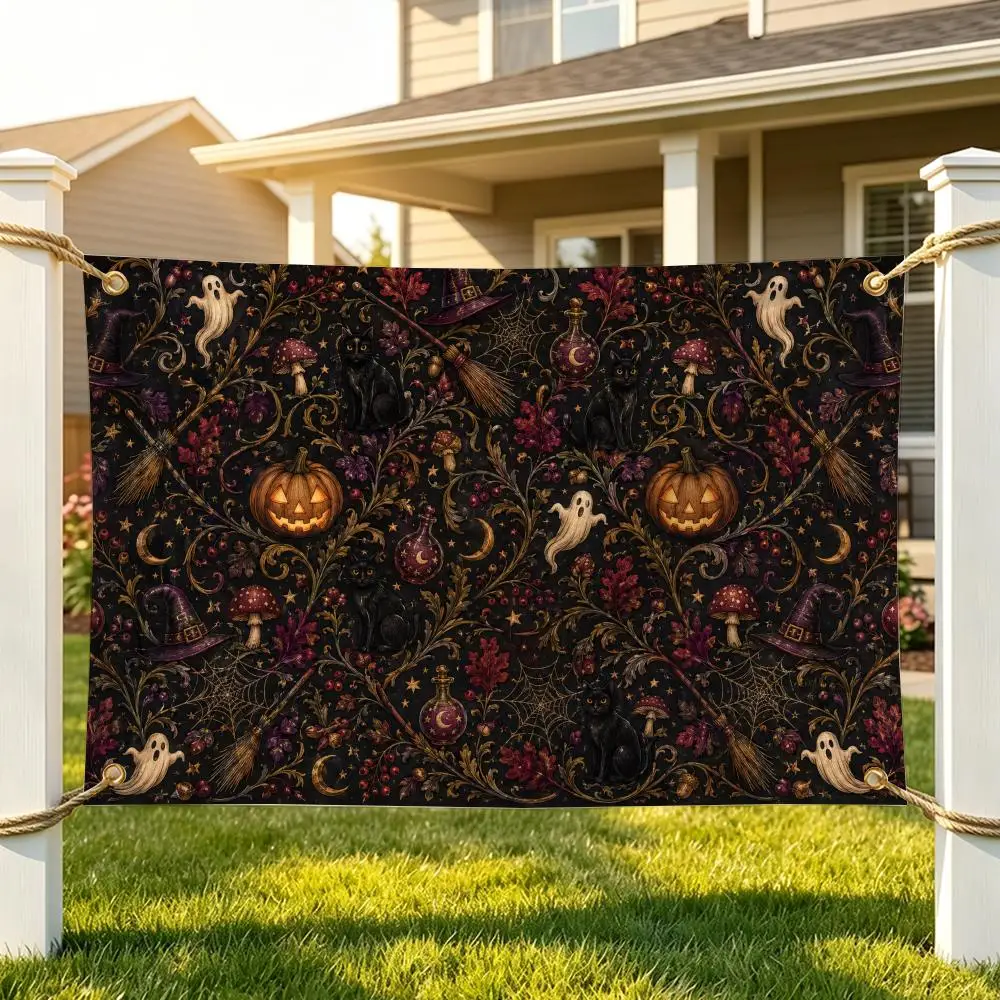 Vintage Halloween Enchanted Garden Flags are suitable for homes bars hotels birthday parties fan support, and themed collections