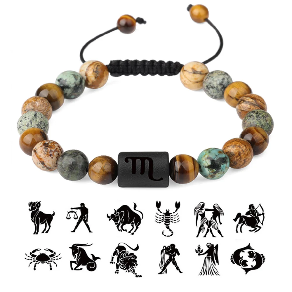 12 Constellation Beads Bracelet Natural Stone Tiger Eye Zodiac Sign Bracelet For Men Women Charm Jewelry Charm Gift