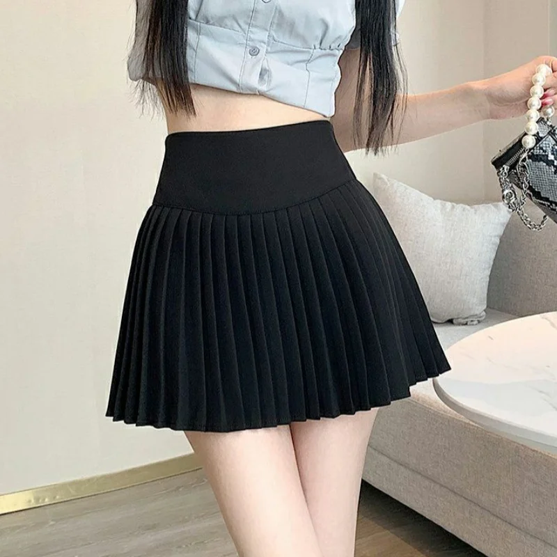 กระโปรงพลีทเอวสูงทรงเอ สไตล์เกาหลี สำหรับผู้หญิง กระโปรงสั้นสีพื้น เซ็กซี่ เหมาะกับฤดูร้อน สไตล์นักเรียน