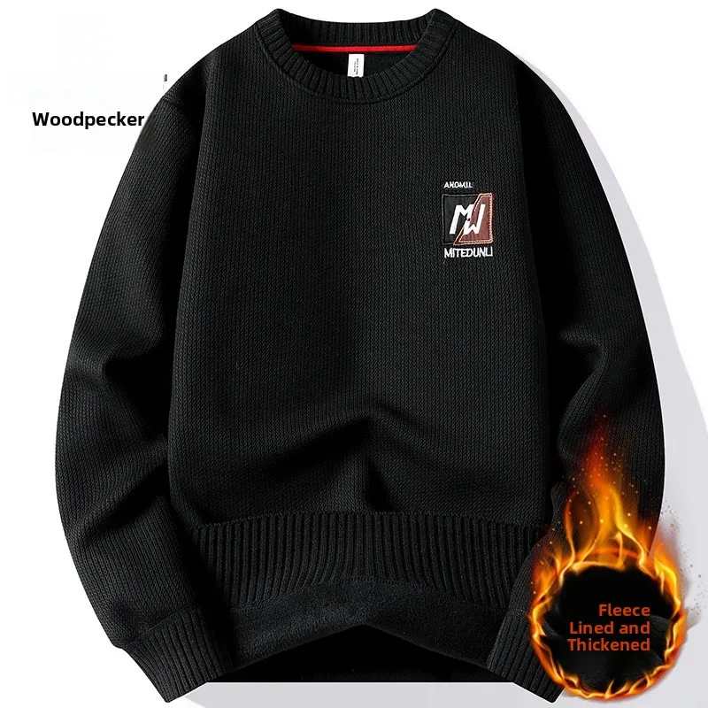 

Утепленный флисовый свитер с круглым вырезом для молодых мужчин, зимний базовый слой, повседневная футболка из полиэфирного волокна с длинным рукавом