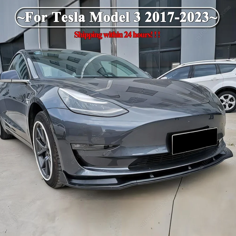 

For Tesla Model 3 2017-2023 Car Front Lip Bumper Chin Diffuser Splitter Canard Guard Bodykits Tuning Carbon Look / Gloss Black