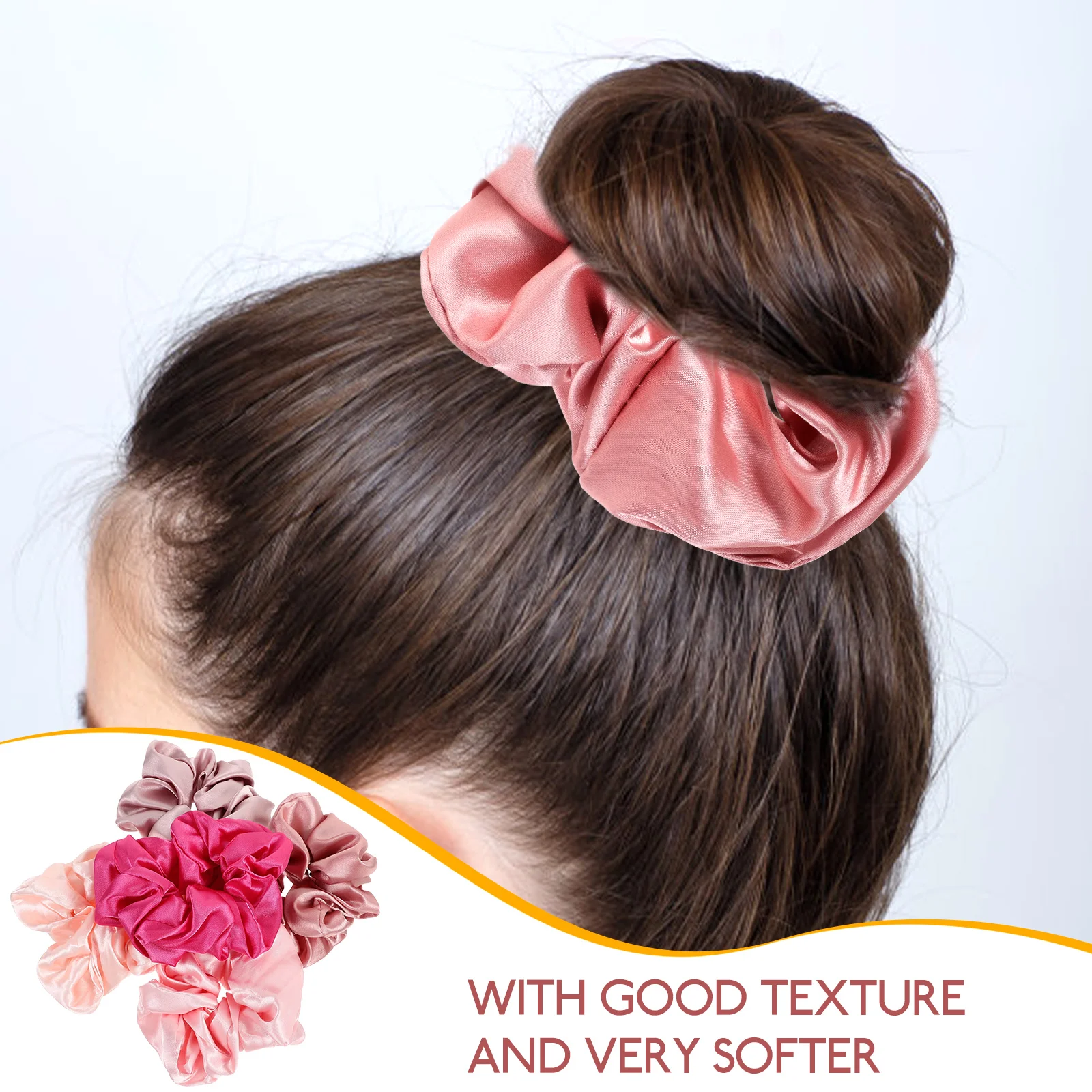 

5 Pcs Silk Satin Scrunchies Hair for Women Pink Beige Elastic Ties Ring Rubber Ropes Accessories