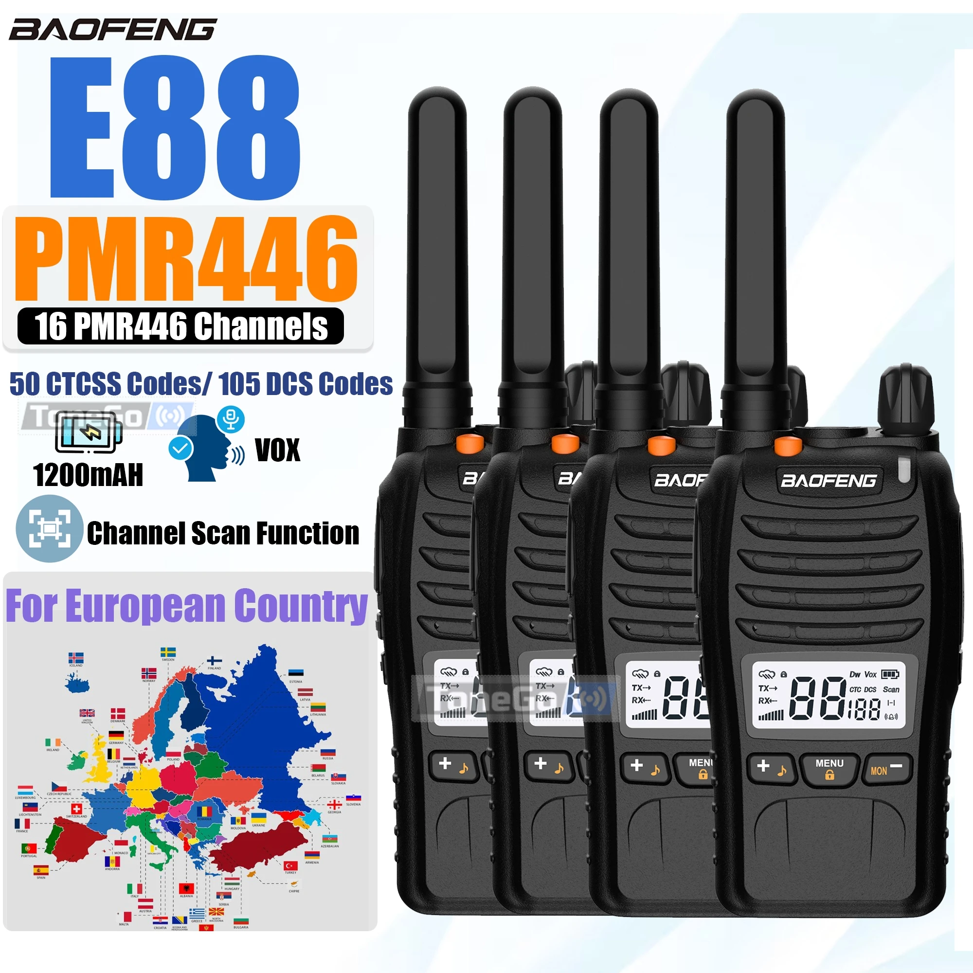 2/4Pcs Baofeng Mini Walkie Talkie E88 PMR446 BF-E88 VOX 16 Channels 155 Sub-Codes Channel Scan Portable Ham Radio For Hunting