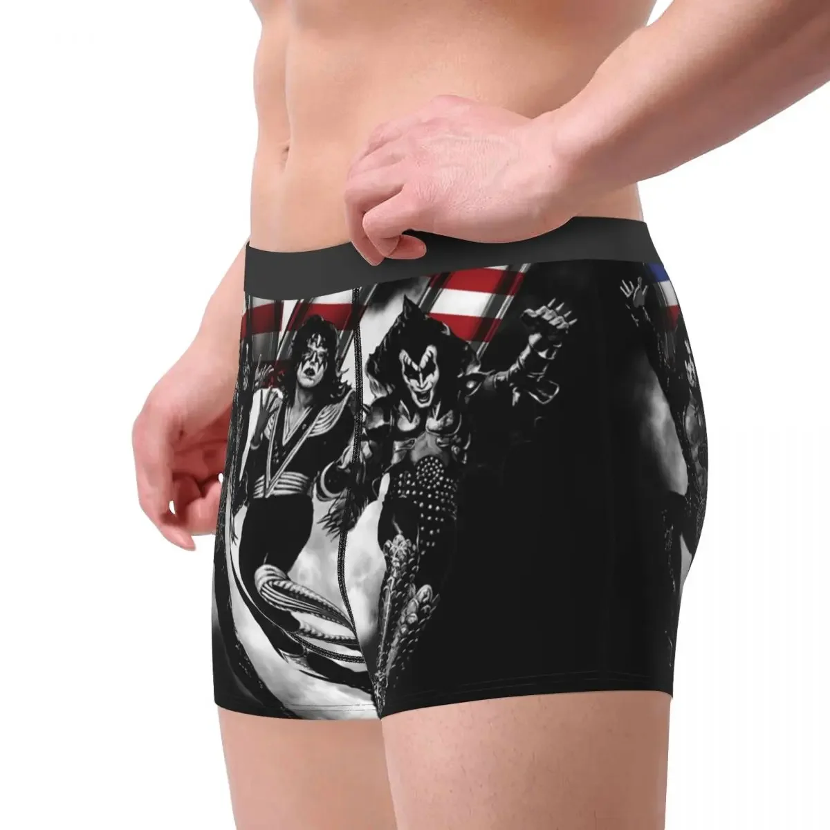 Custom Kiss Band USA Logo Underwear Men Stretch Heavy Metal Rock Music Boxer Briefs Shorts Panties Soft Sexy Underpants For Male