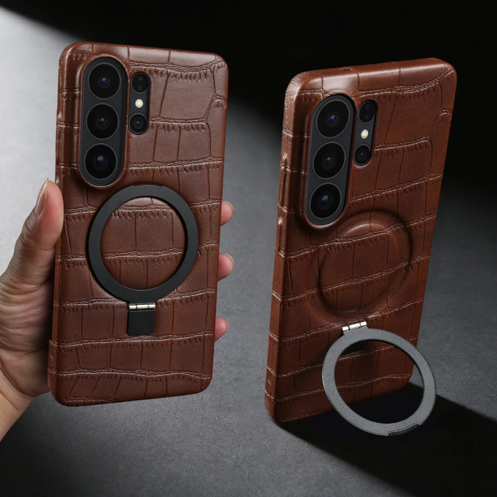 Magnetic Bracket Stand Leather Phone Case For Samsung Galaxy S26 Ultra S25 Edge S24 FE S23 Plus S21 Back Cover Cases Funda Coque