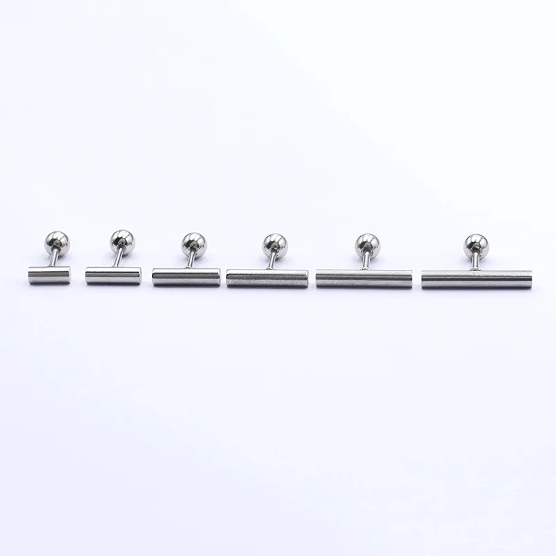 20G Screw 0.8*6mm Stainless Steel With Round Gold-color Stud Earrings Simple Long Strip One-character T-bar Stick