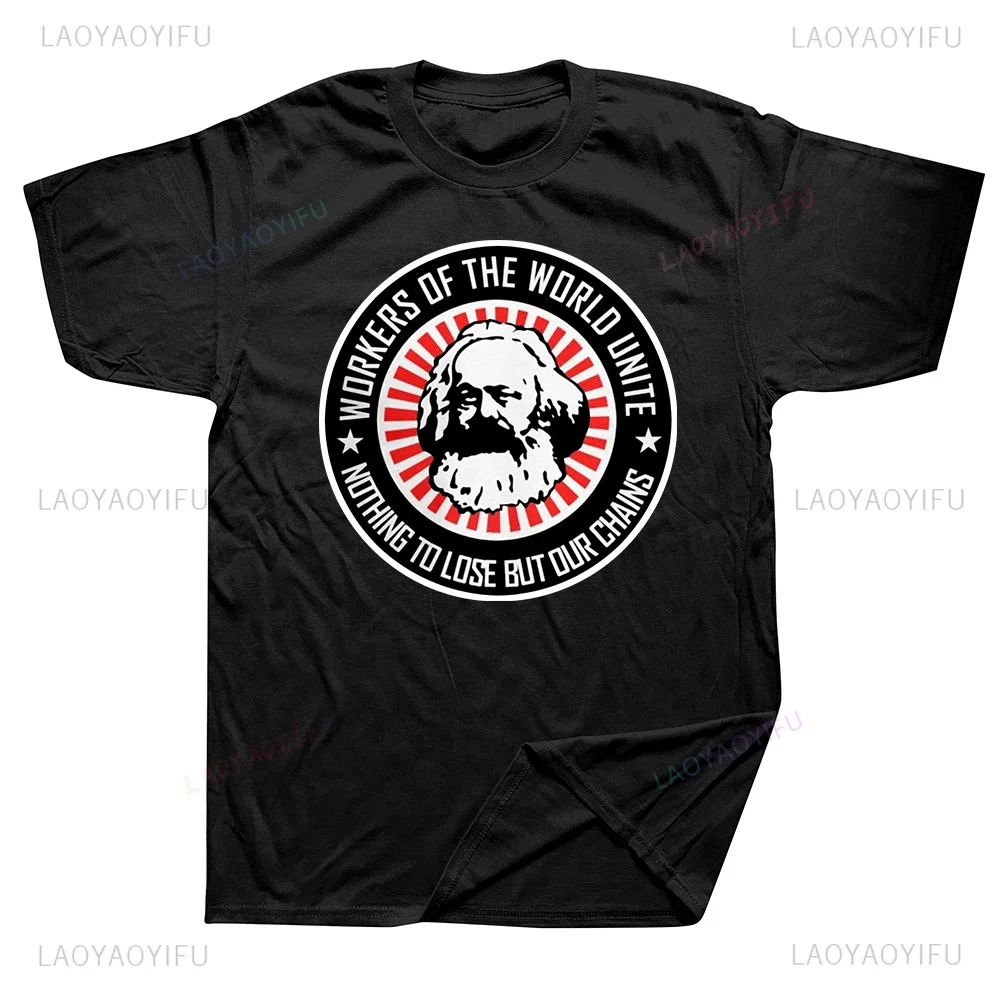 Karl Marx Workers Unite Communism Marxism Socialism Graphic Printed T Shirts Streetwear Short Sleeve Summer Style Man T-shirt