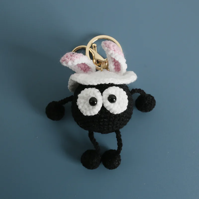 Kawaii Black Briquettes Crochet Keychains For Bag Pendant Cute