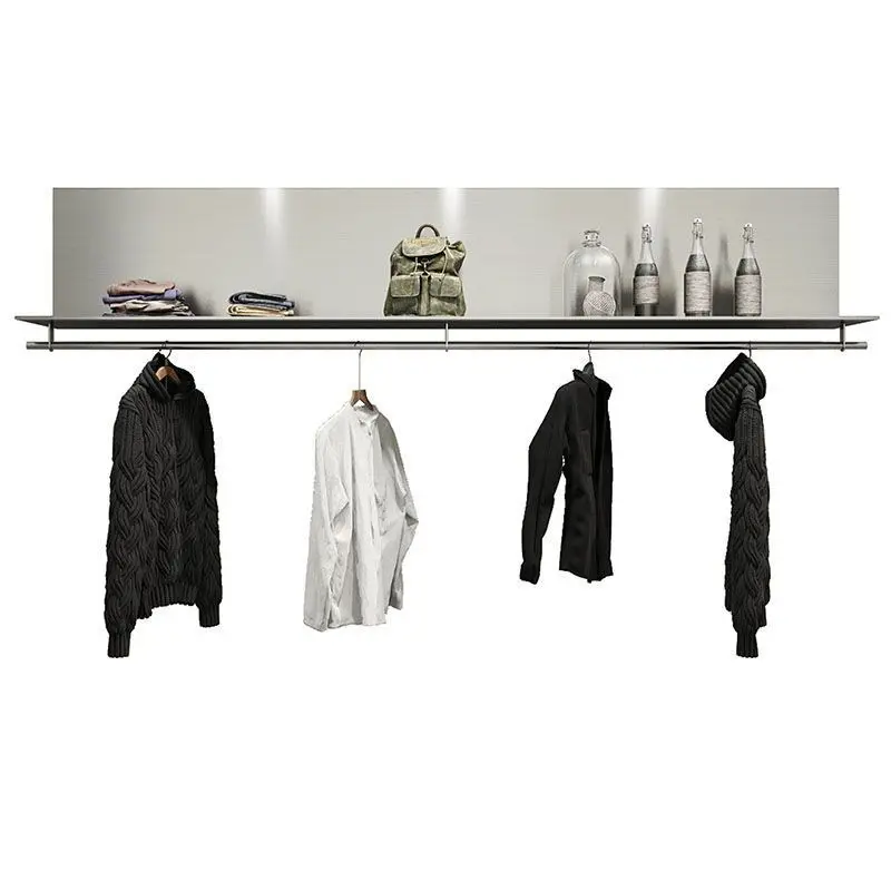 

custom，Shopping Mall Clothing Store On The Wall Shelf With Hanging Rod Clothing Display Shelf Hanger