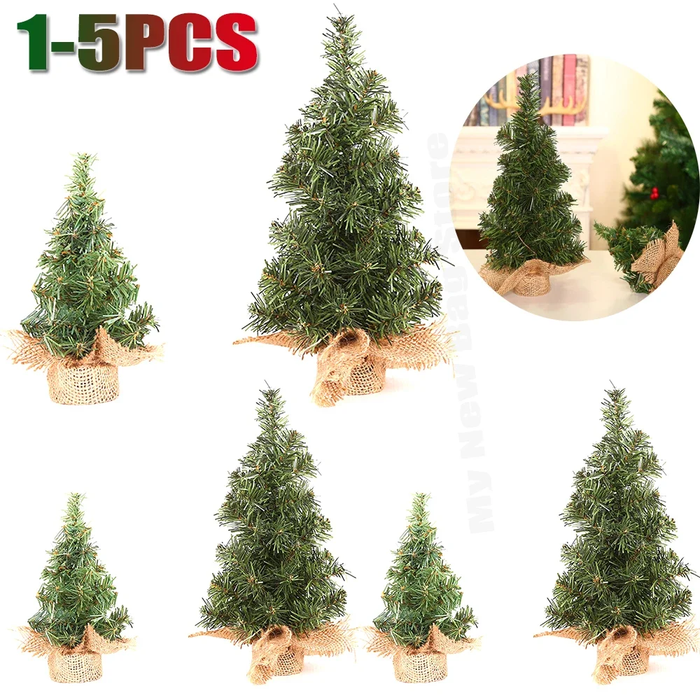 1-5 Stück Desktop Mini Weihnachts bäume mit Sac kleinen Basis Miniatur Schnee Kiefer Tisch