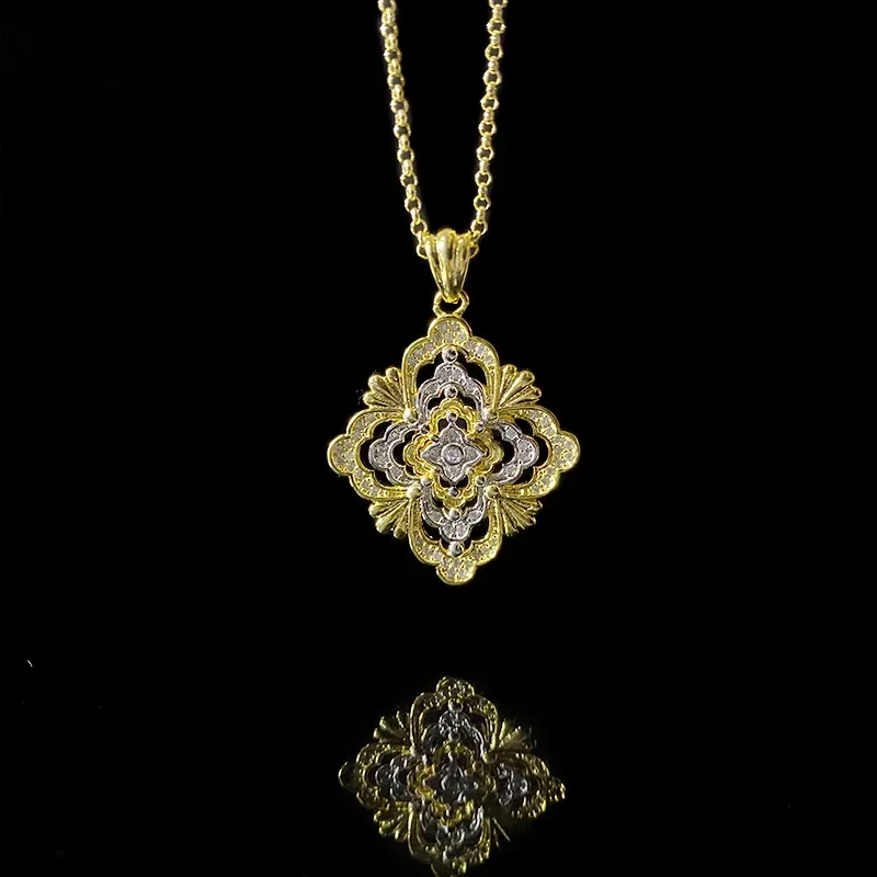 

MDL Moissa!ite Style Italian Medieval Style Hand Brushed Palace Two-tone Gold Crafted Vintage French Vintage Pendant