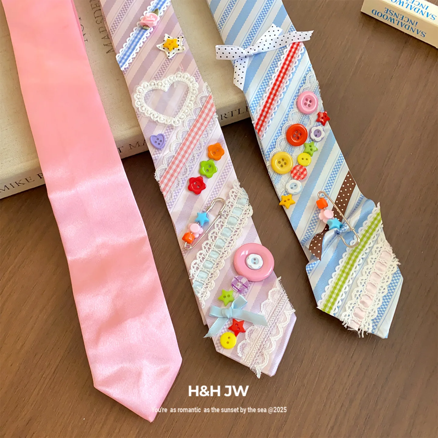 Women Decor Neck Tie Acrylic Flower Lace Bow Ribbon Striped Necktie Sweet Cute Lolita Style Clothing Accessory Party Decor Gift