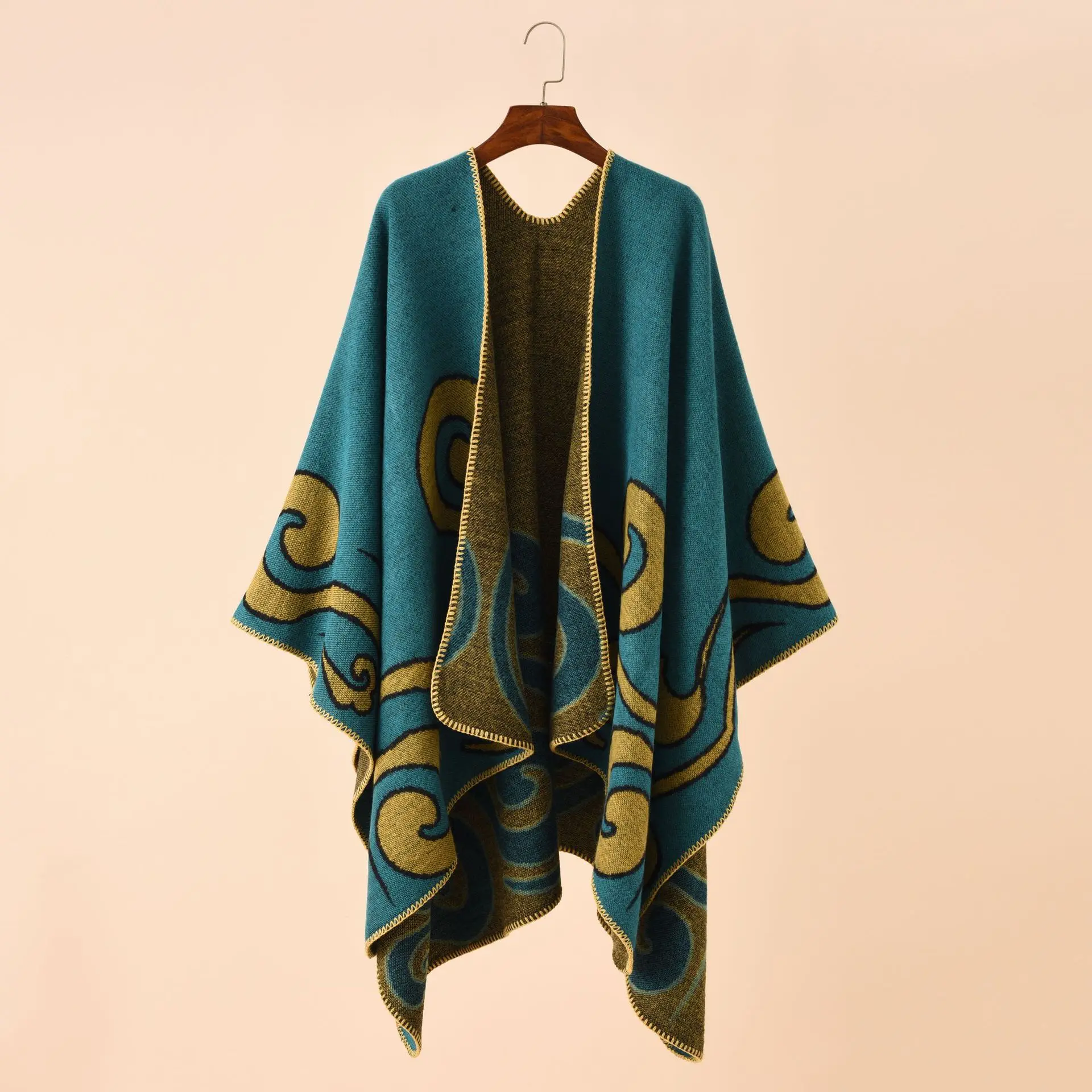 Fitshinling-chales con flecos bohemios para mujer, chales de gran tamaño con patrón de nubes auspiciosas, Ponchos y capas de invierno