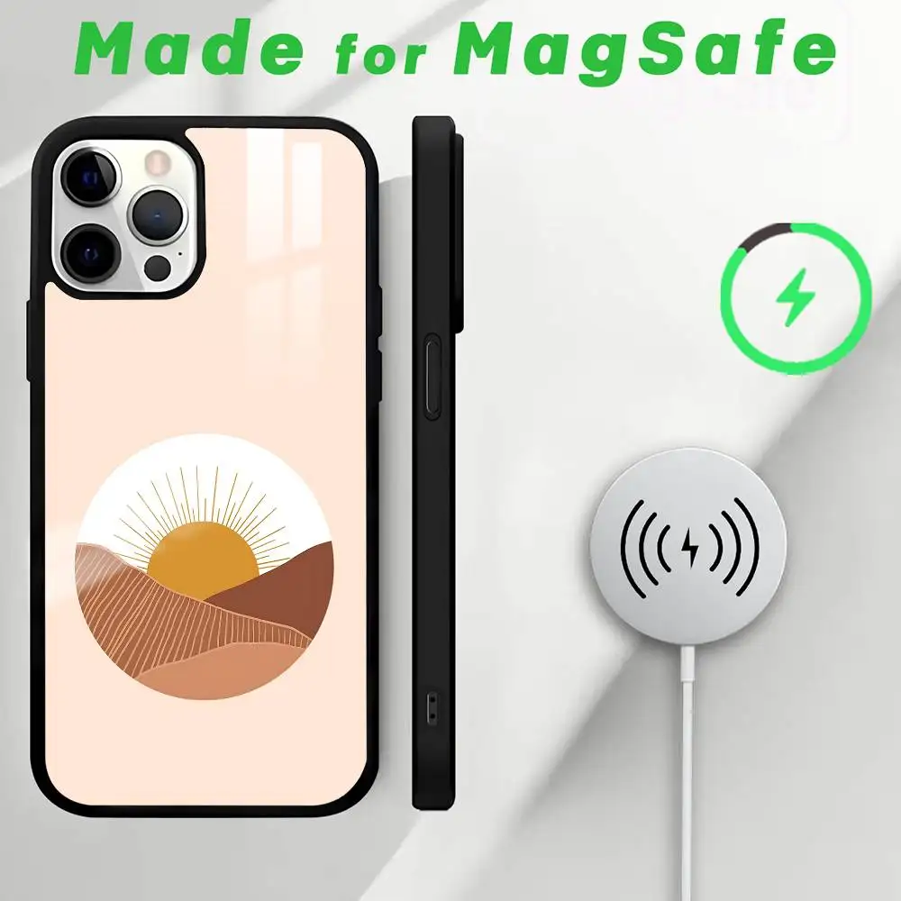 Retro Moderne Sonne Telefon Fall MagSafe Magnetische Für iPhone 16 15 14 13 12 11 Pro Plus Max Mini Drahtlose Ladegerät Funda