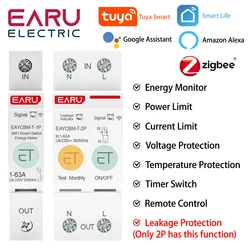 1P 2P TUYA APP Zigbee/WIFI Smart Energy Power Consumption kWh Meter Circuit Breaker Time Relay Switch Leakage Voltage Protection