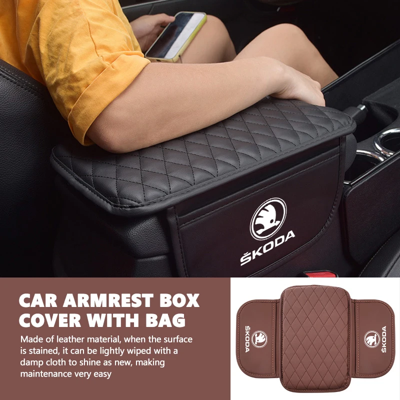 For Skoda Universal Car Center Console Protector Cover Armrest Box Cushion Arm Rest Mat Rapid Octavia Derivative Enyaq-iV view 3