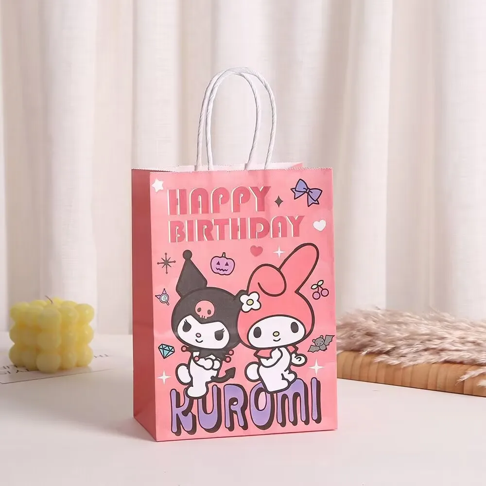 Hot Sanrio Hello Kitty Handbag Snack Gift Bag Cartoon Kuromi Cute Kraft Paper Bag Theme Party Gift Bag Dessert Packaging