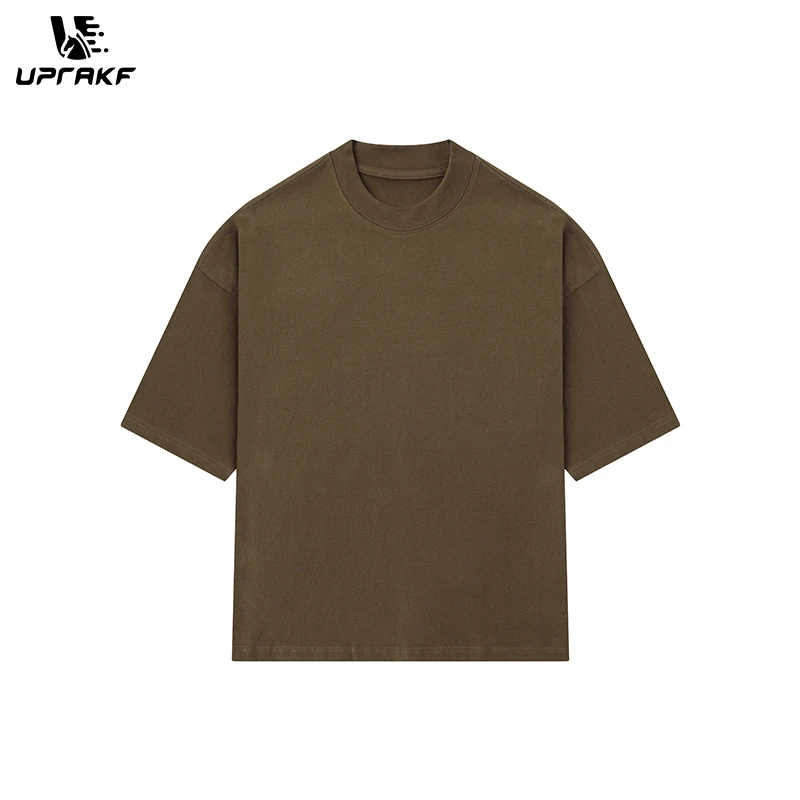 

UPRAKF O Neck Streetwear Oversize T Shirts Simple Design Hip Hop Tee Loose Short Sleeve Casual Solid Color