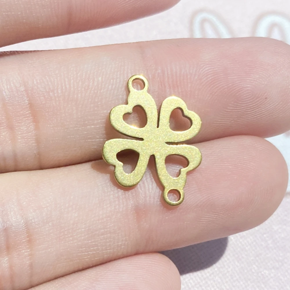 Gold Steel Made Lucky Grass Jewelry Connector 10Pcs Hollow Four Leaf Clover Charm Diy Jewel Bracelet Handmade Accessory