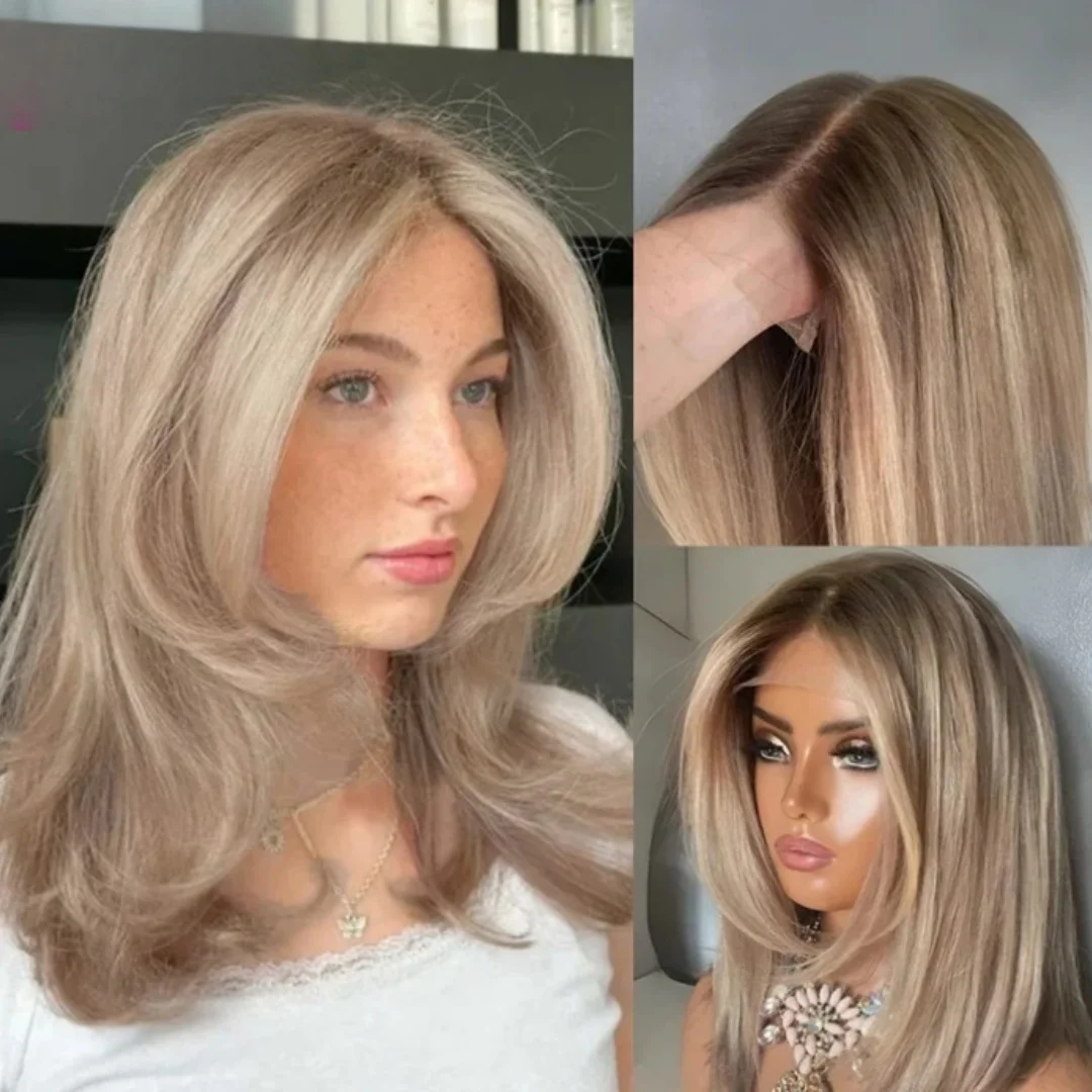 Highlight Blond Natural HD Lace Wig 18Inch Wave with Bangs for Women Pre-Plucked Transparent Lace Frontal Versatile Hair Wig