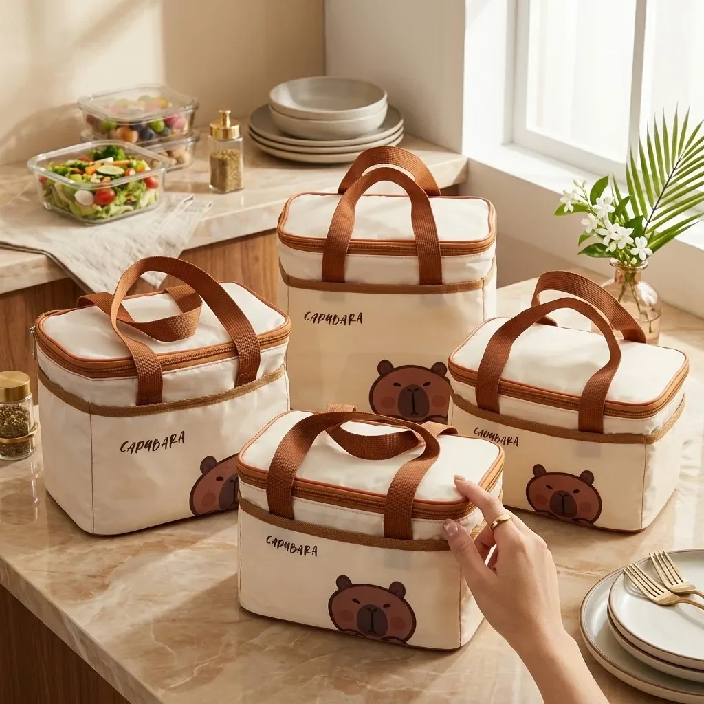 Capybara Thermal Lunch Bags Portable Insulated Bento Bag Food Storage Container Waterproof Women Kids School Work Zipper Handle