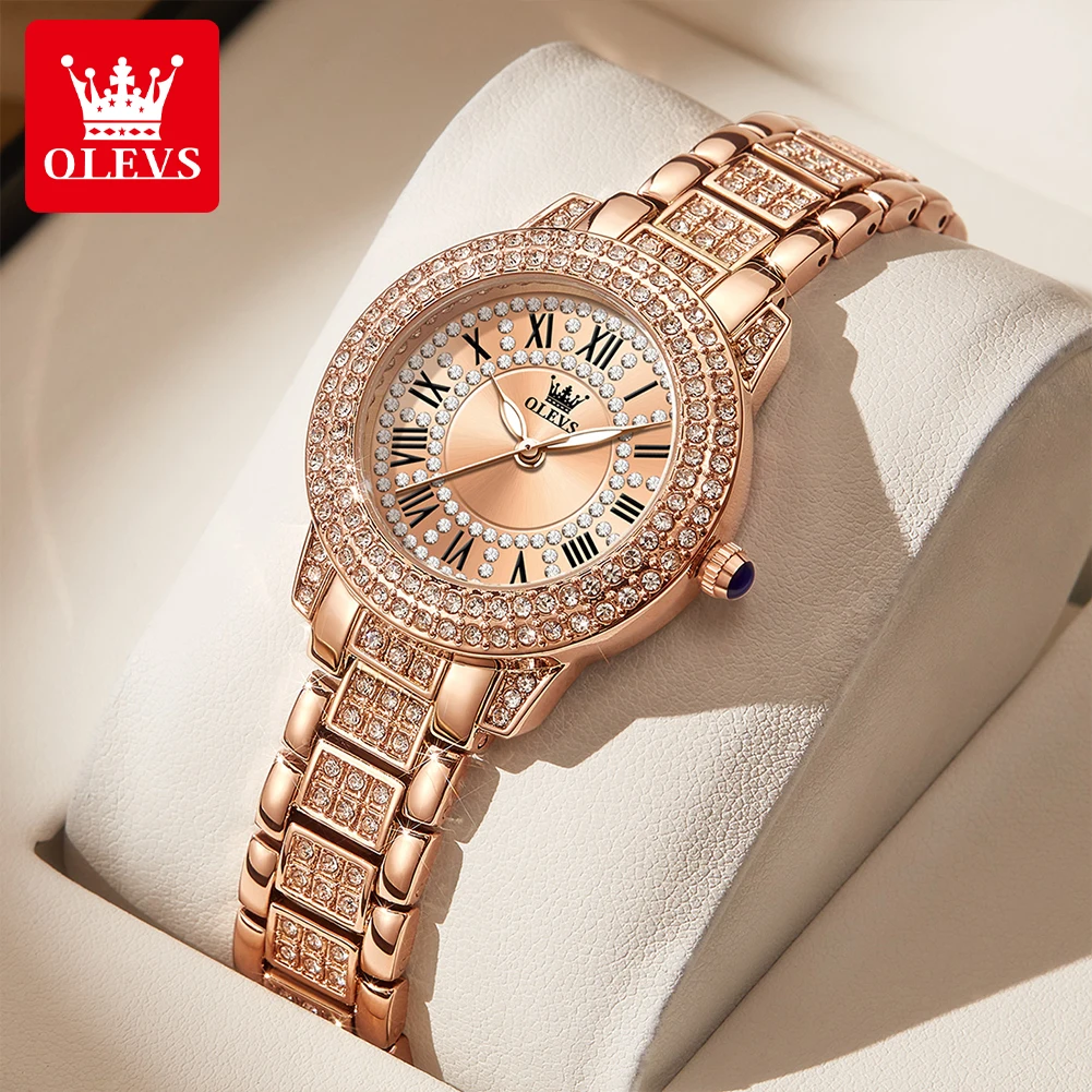 OLEVS Brand Luxury Women\'s Watches Original Diamond Watch for Women Fashion Elegant Stainless Steel Waterproof Quartz Wristwatch