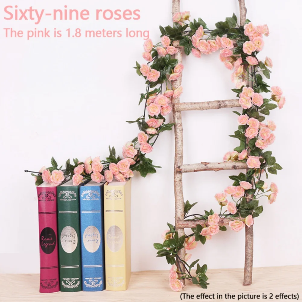 1.8M 69 Heads Pink Peony Rose Vine Wedding Decoration Outdoor Arch Flower Vine Home Interior Decoration And Table Accessories