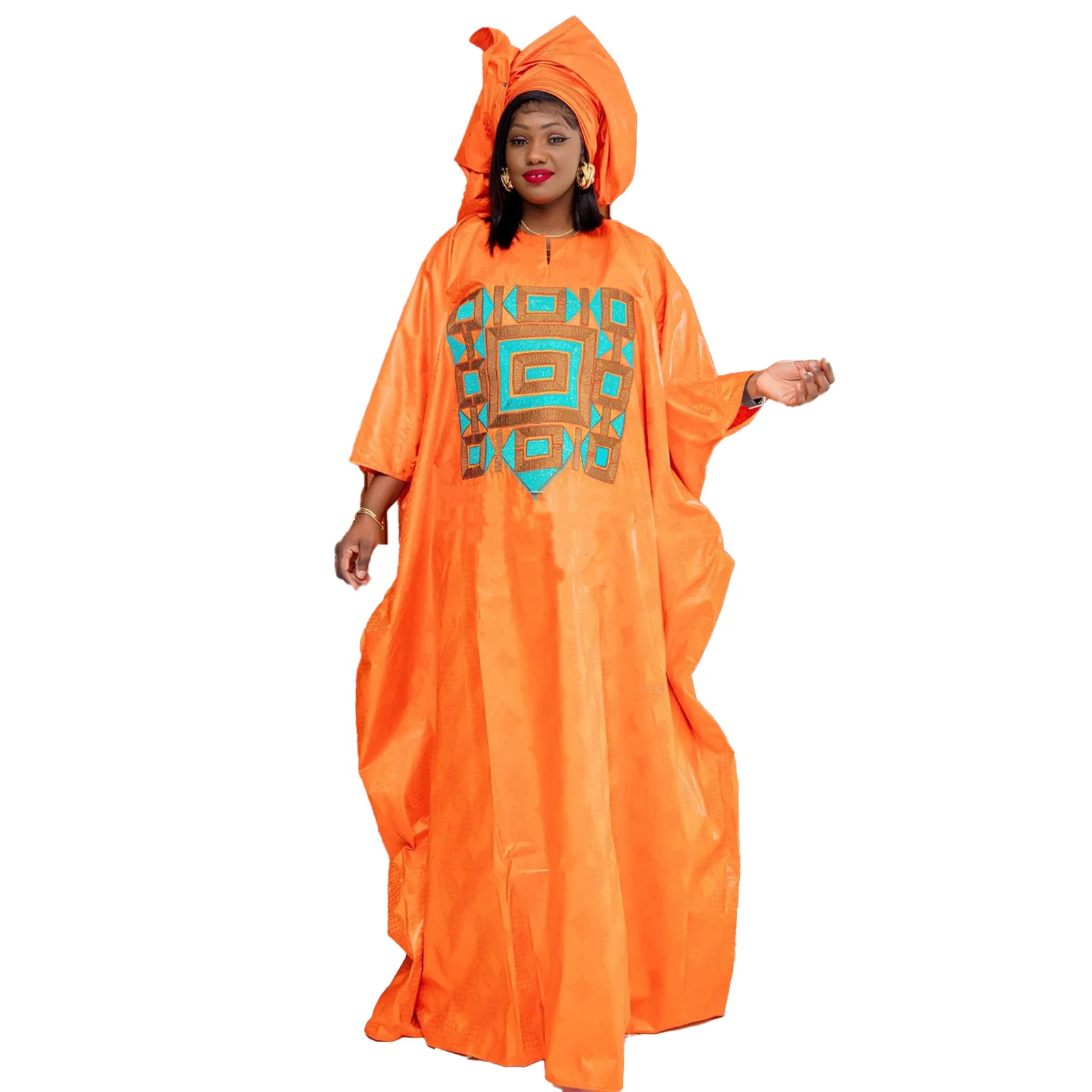 

African Attire For Women Bazin Riche Embroidery Plus Size Elegant Party Church Dress