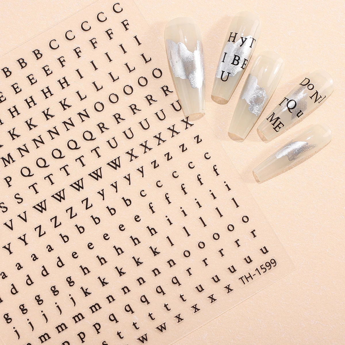 3pcs Black Alphabet Number Nail Art Sticker 3D Silver Letter Self-Adhesive Nail Decals for Girls DIY Manicure Art Decoration view 3
