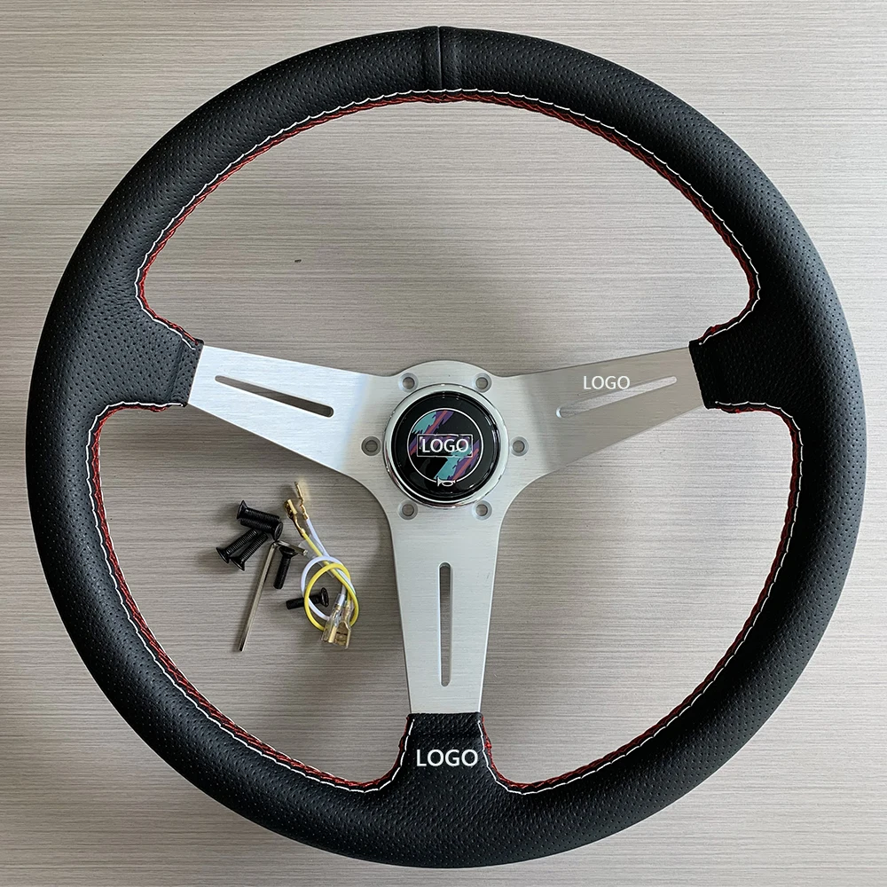 Universal 14inch 350mm Microfiber Leather Racing JDM Deep Dish Drift Rally Tuning Volante Steering Wheel