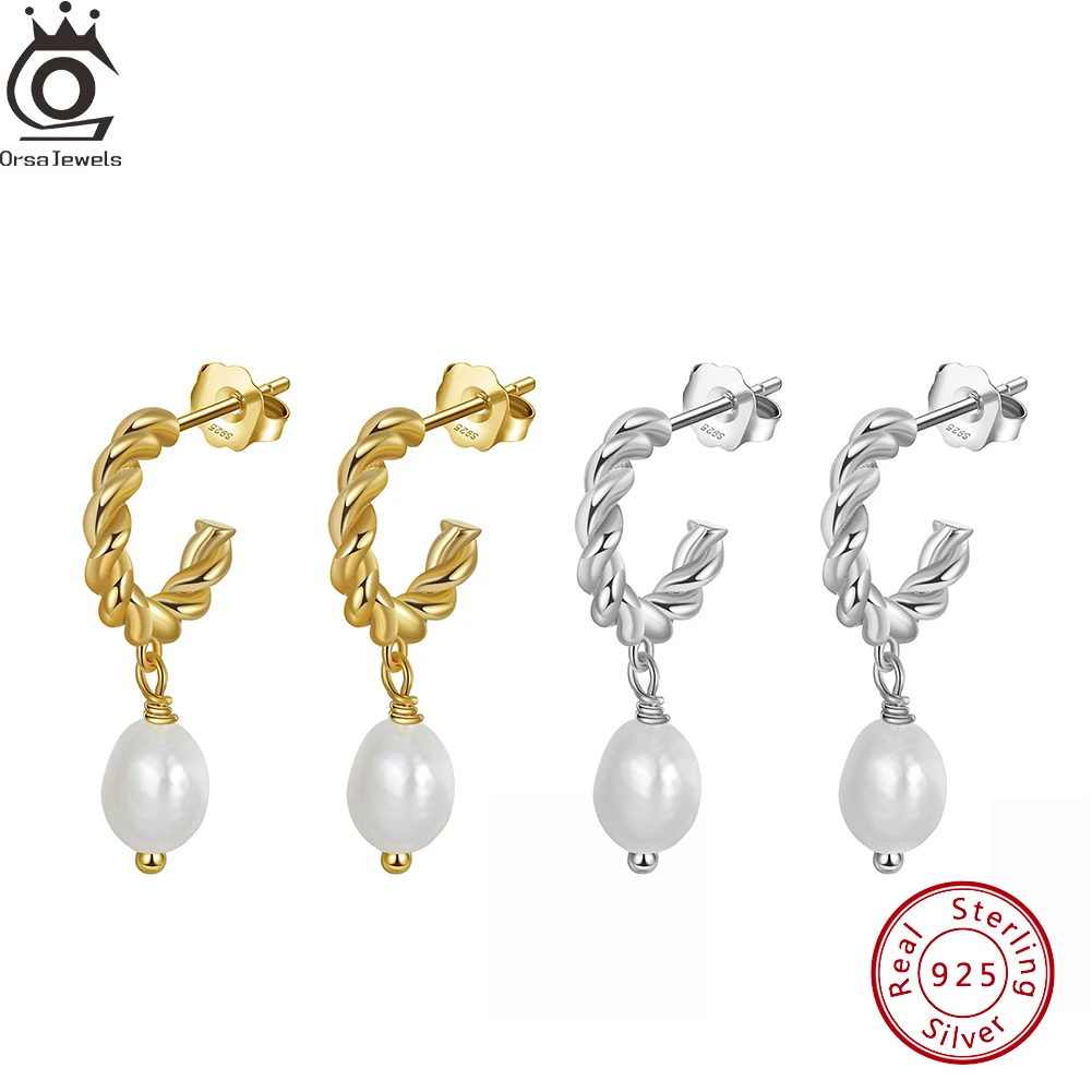 

ORSA JEWELS New Real 925 Sterling Silver Freshwater Pearl Drop Earrings Classic Charm Dangle Ear For Women Fine Jewelry Gift