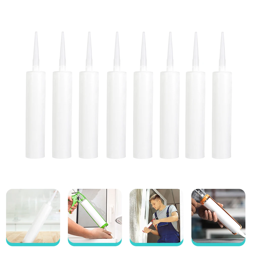 

8 Pcs Caulk Tubes Universal Sealant Refillable Plastic White Caulk Tubes Reusable Kitchen Bathroom Workshop Tools