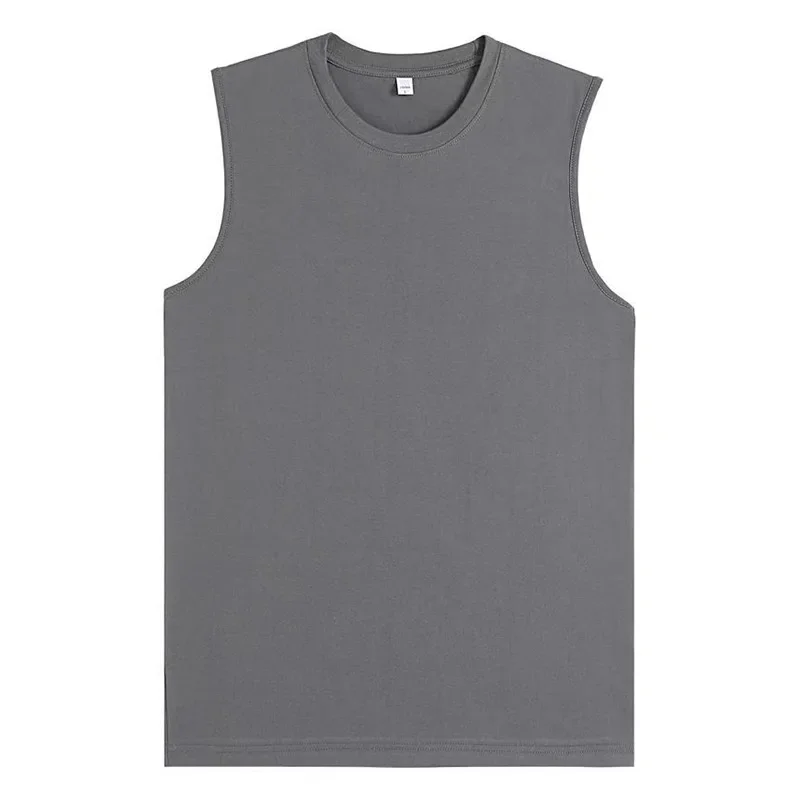 100% Cotton Mens Oversized T-shirt Sleeveless Tank Top Solid Color Fitness Muscle Vests Bodybuilding T Shirt For Men Tees 230g